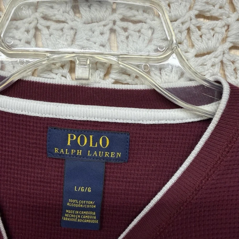 Polo Ralph Lauren Shirt Men Sz L Burgundy Heather Thermal Waffle Knit 100%Cotton